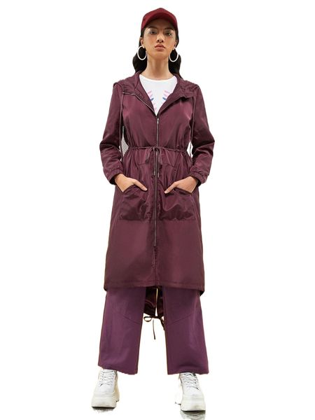 

x jojee apparel zip up drawstring contrast seam hooded jacket q1tr#, Black;brown