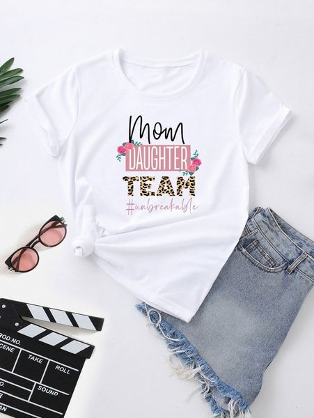 

1pc letter & floral print tee c4xq#, White