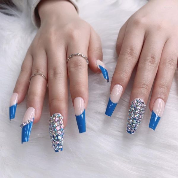 Ложные ногти TSZS 24PCS French Nail Art Crystal Athestone Decorative Balleerina Long Coffin Tafs на искусственных ногтях PRUD22