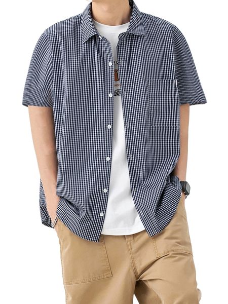 

men gingham patched pocket shirt 542z#, White;black