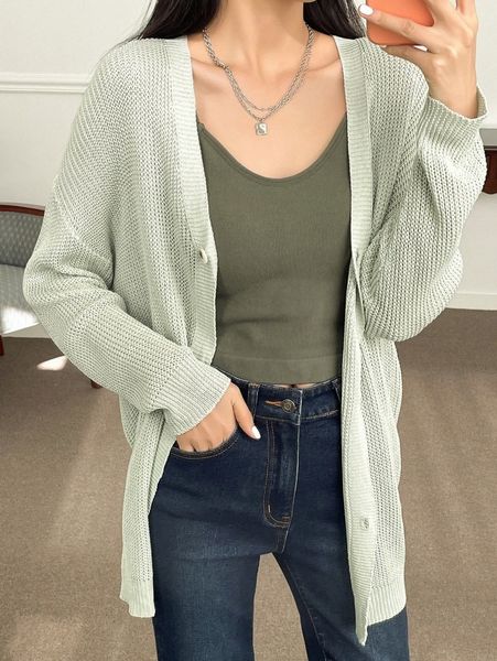 

dazy drop shoulder button front cardigan 17oa#, White;black