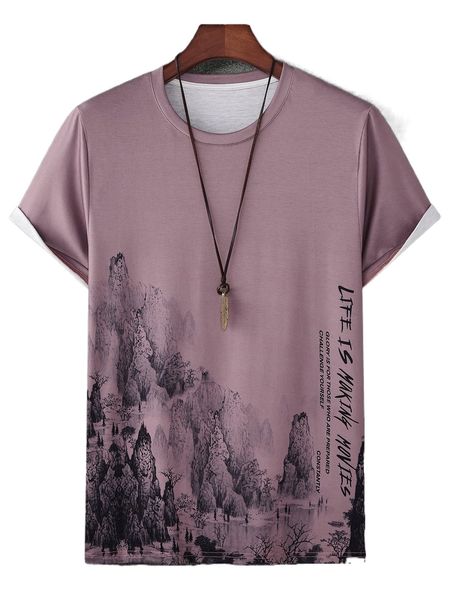 

men random mountain & slogan graphic tee r6p0#, White;black