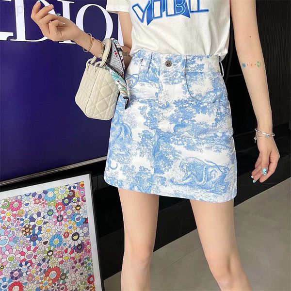 

skirts designer 22ss ink painting printing chinese style high waist temperament skirt new in summer with short women's trend 35u0, Black