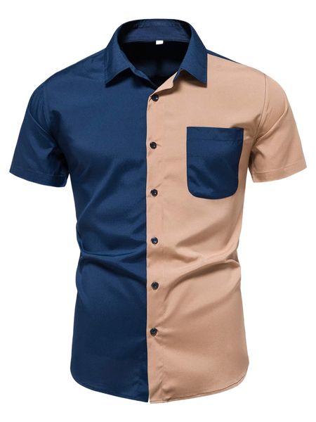 

men two tone pocket patched button up shirt g1kt#, White;black