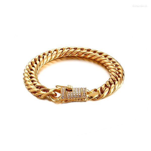 Alta qualità placcatura in oro 18 carati Bracciali in acciaio al titanio Squisita gioielleria Bangle Anti allergia Mano Accessori moda Catena a maglie di polsino