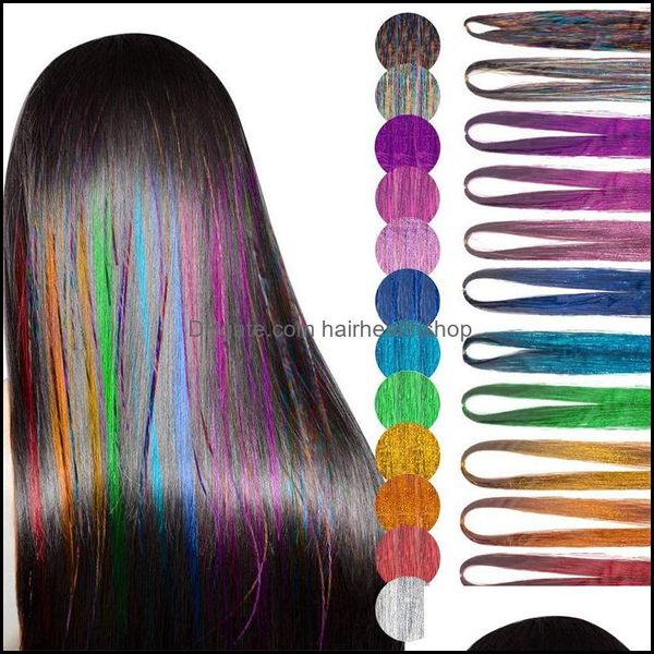 Acess￳rios para cabelos Ferramentas Produtos de 90 cm de comprimento brilhante Tinsel Rainbow Hairs Silk Extensions Dazzles Women Hippie para tra￧ar cocar