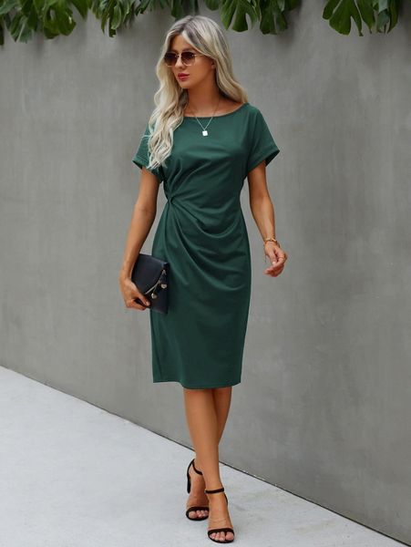 

twist side batwing sleeve dress 24nu#, Black;gray