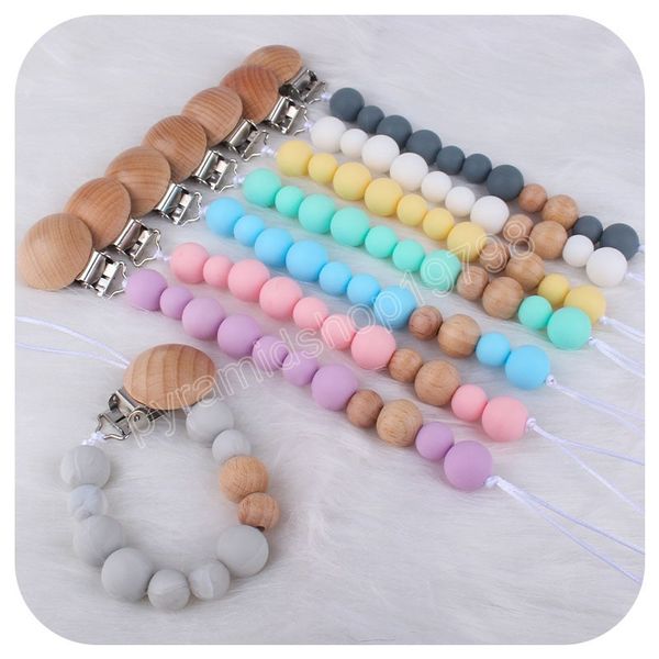 Baby Candy Farbe Silikon Bead Schnuller Cilp Zahnen Schnuller Halter Anti-Drop Neugeborenen Zahnen Nippel Kinder Kauen Spielzeug