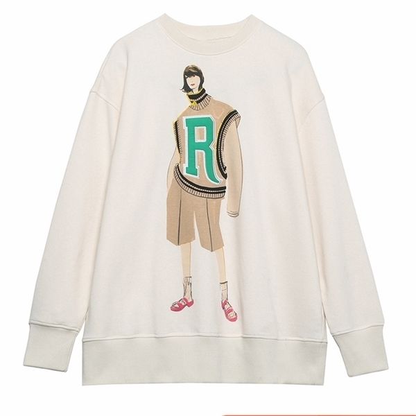 

tangada women fashion charater print sweatshirts oversize long sleeve o neck loose pullovers female 6h108 220809, Black