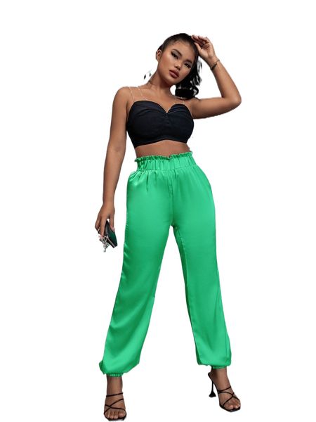 

sxy paperbag waist satin pants 06zs#, Black;white