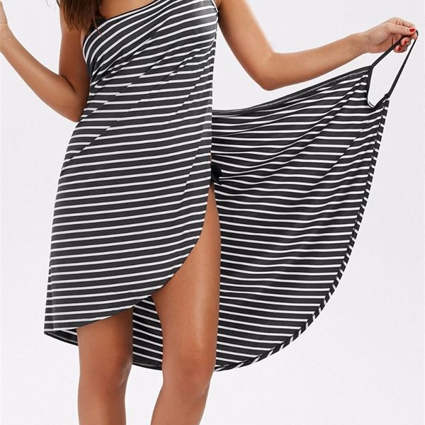 

backless dames zomer gestreepte jurk v halsriem damesknie cover ups strandrok robe vintage drop black clothing punk 220624, Black;gray