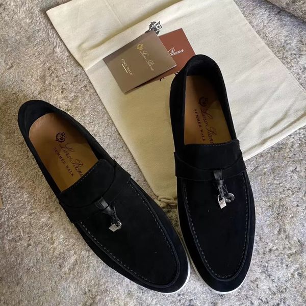 

loro piana summer charms embellished walk suede loafers shoes black genuine leather casual slip on flats women luxury designers flat dress s