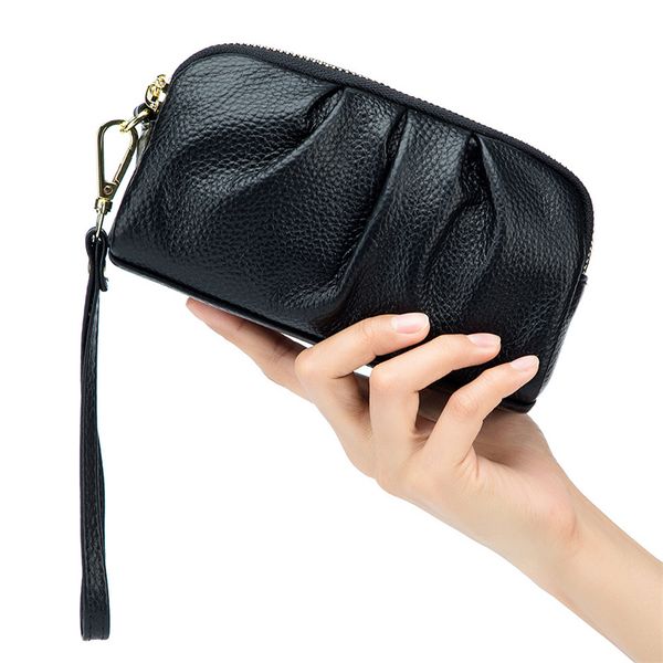 

handbag leather woman mother hand collar bag double large capacity first layer cowhide temperament purse mobile phone bag, Red;black
