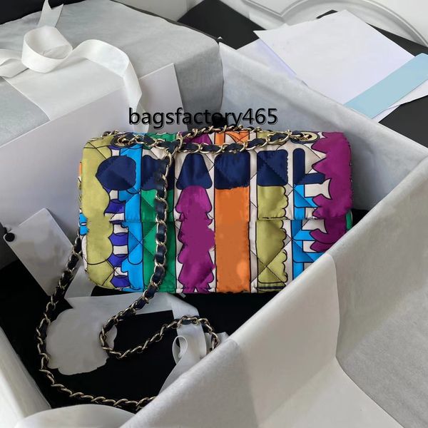 

women designer bags of multicolor printing letter sheepskin shoulder bag classic silver-tone metal chain diamond large capacity single handb