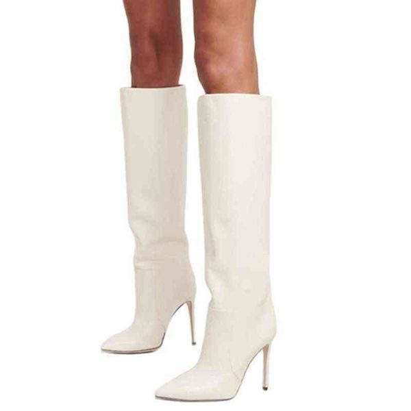 

boots fashion women winter brand new pointed banquet high heel leather blue cream sewing size 33-43 220709, Black