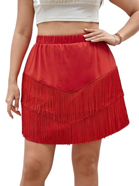 

plus high waist fringe detail skirt i7iz#, Black