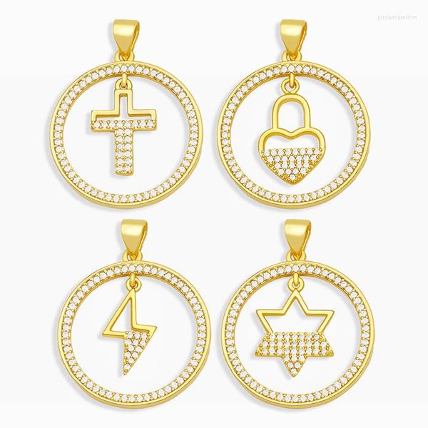 Collane con ciondolo Ottone CZ Pietra Piccoli pendenti per le donne Creazione di gioielli Ciondolo rotondo in oro Mini collana con croce Charms Pdta277Pendant