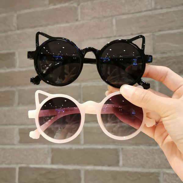 

sunglasses cat ear round sunglasses children stylish design mirror kids eyewear outdoor uv protection gradient sun glasses for boys girls hi, White;black