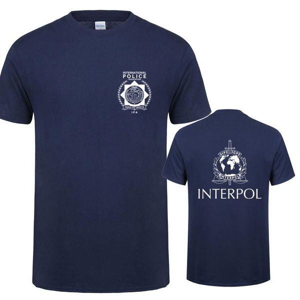 Erkek Tişörtleri Uluslararası Tişört Erkekler Interpol T-Shirt Kısa Kollu Mans Serin Tshirts QR-023 Men'in
