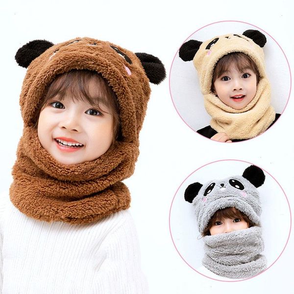 

winter children hat plus fleece kids caps cartoon for girls boys scarf thicken cap newborn pgraphy baby stuff, Yellow