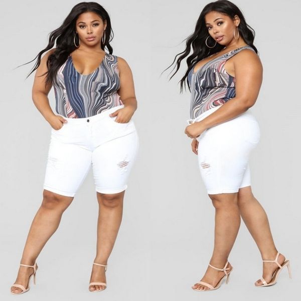 

hole style solid casual woman shorts fat sister short 939 y200512, White;black