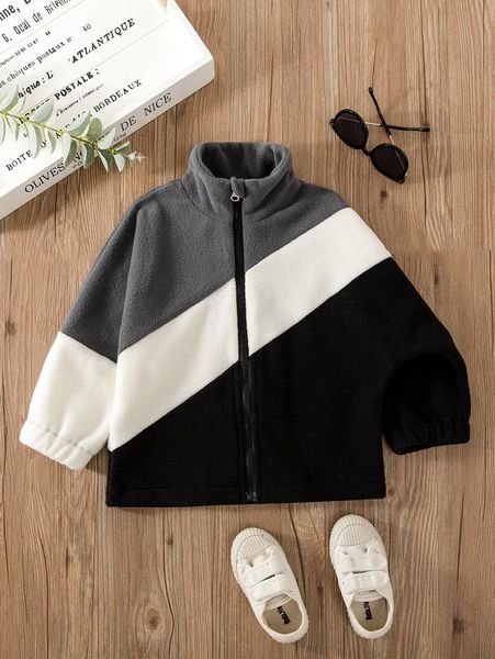 

toddler boys color block zipper fleece jacket she, Blue;gray