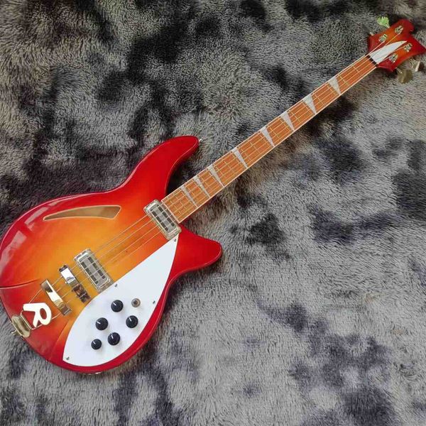 

custom semi hollow body rickenback bass guitar in cherry red color