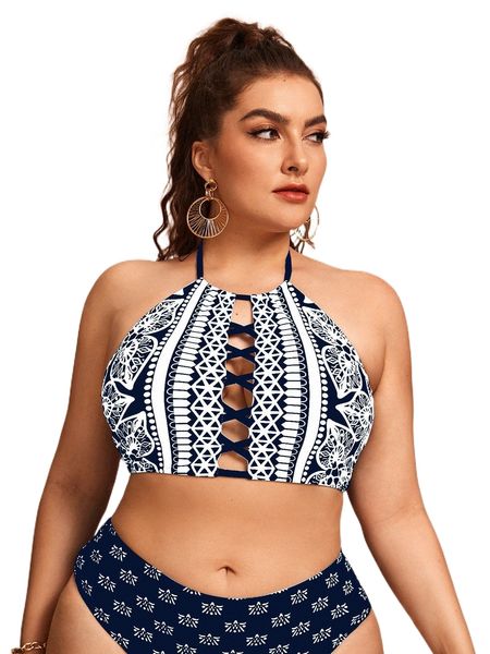 

plus geometric criss cross bikini 68ns#, Black