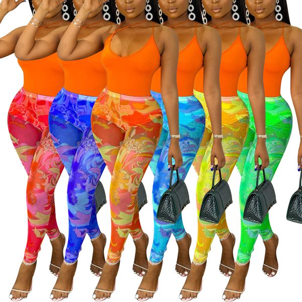 

summer new mesh print bohemia pant for women see through slim thin trousers x1179, Black;white