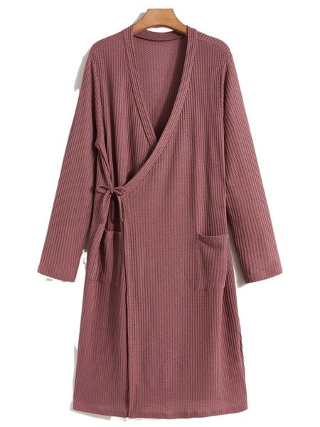 

men waffle knit wrap knot side sleep robe g4sh#, Black;brown