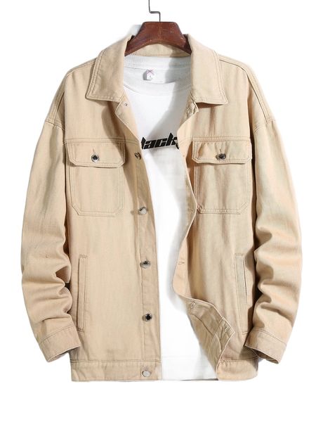 

men 1pc flap pocket denim jacket h8mz#, Black;brown