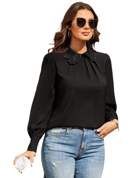 

lantern sleeve embroidered peter pan collar blouse l6uc#, White