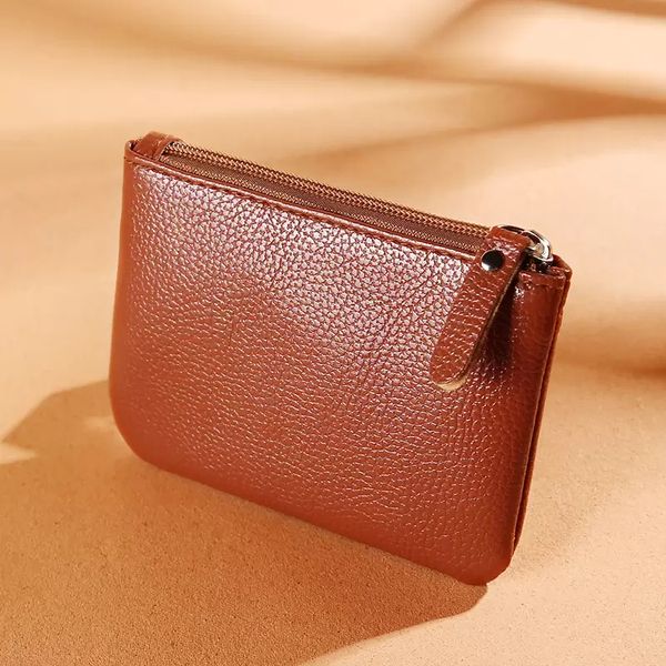 

2022 lychee pattern zipper coin pouch solid soft leather card holder 061766 brown