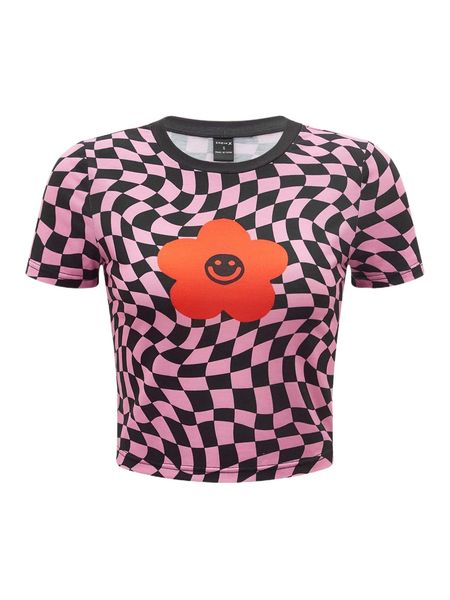 

x tartagain geo & floral print contrast trim tee a31z#, White