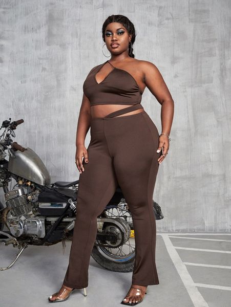 

plus asymmetrical neck cut out & pants c6x4#, Black