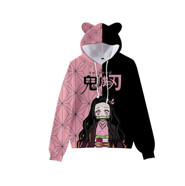 Mais novo Japão Anime Demon Slayer Mulheres Hoodie Dos Desenhos Animados Gato Orelhas Suéter Adolescentes Meninos Meninas Cosplay Traje Hoodies Crianças Roupas