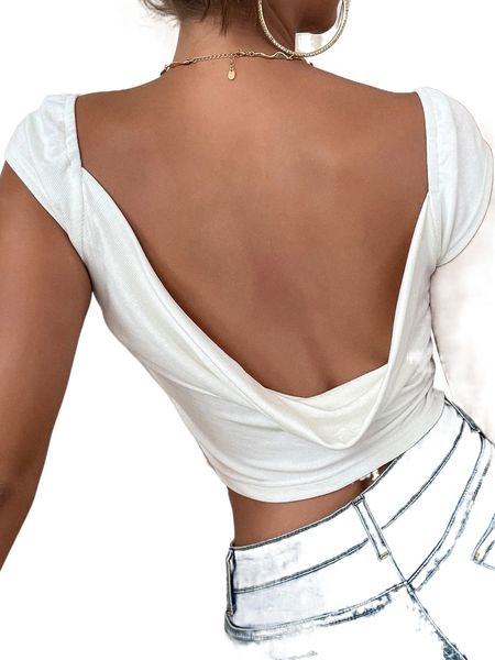 

backless sweetheart neck crop tee u7zh#, White