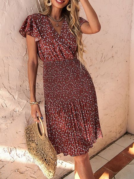 

ditsy floral shirred pleated hem dress o07y#, Black;gray