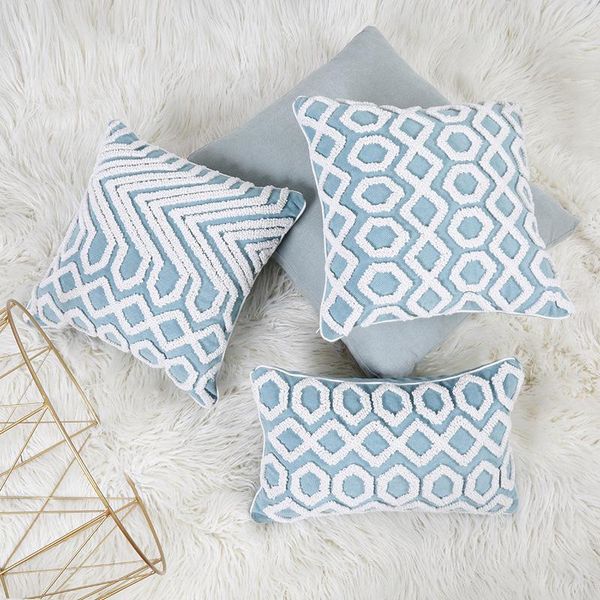Almofada/travesseiro decorativo lago azul tuff tuff tapas de almofada 30x50cm/45x45cm redondo geométrico 3D de algodão bordado com sofá bordado de alta qualidade