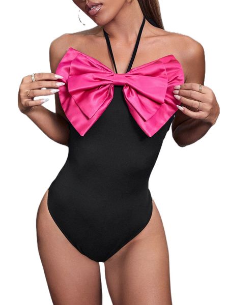 

bow front tie backless halter bodysuit l4pd#, White