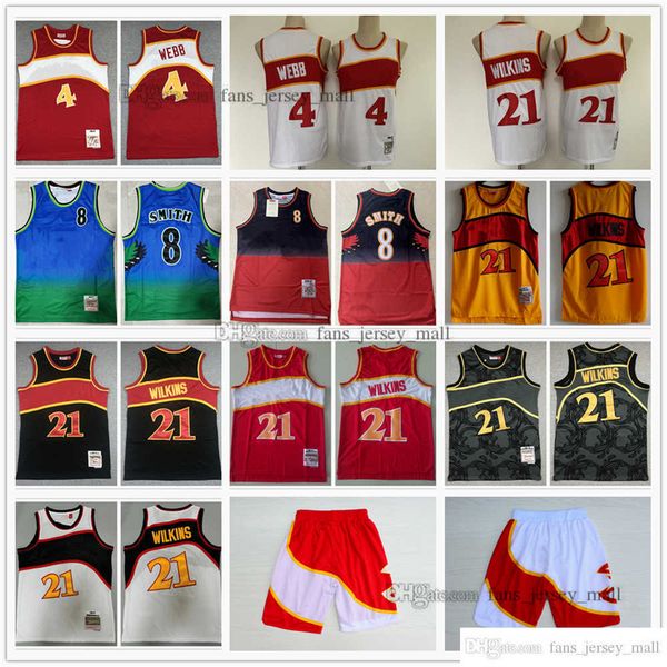

retro basketball jersey dominique 21 wilkins jerseys steve 8 smith spud 4 webb dikembe 55 mutombo colour white red green stitched mitchell&n, Black;red