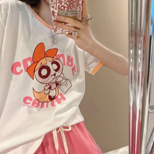 

women's t-shirt designer 22 spring and summer new minority design animation cartoon letters age reducing short sleeved t-shirt loose ba, White