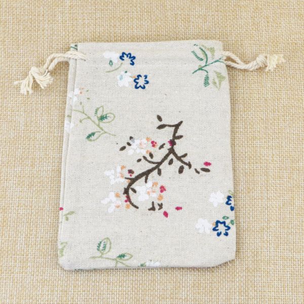 

pure flower linen drawstring bags custom logo storage sack birthday wedding party candy sack jewelry gift packaging pouches, Pink;blue