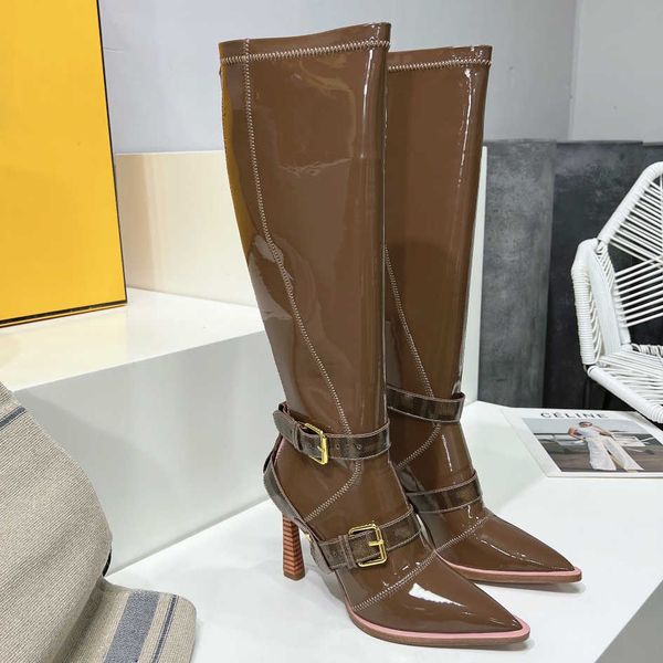 

stiletto knee boots designer kim jones ff print series womens shoes classic elements medusa, Black