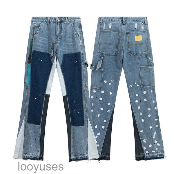 

jeans shorts gallerydepts high designer street jeans patchwork wash pants flared hip hop versatile, Blue