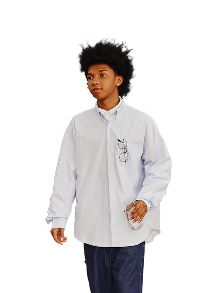 

men striped print pocket patched shirt m3zd#, White;black