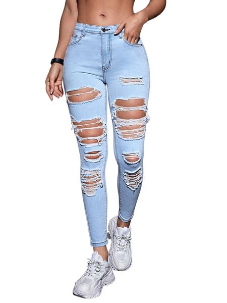 

ladder distressed skinny jeans v0up#, Blue