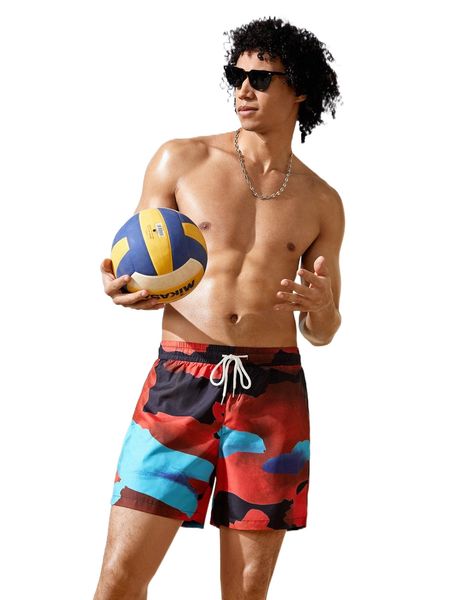 

men color block drawstring waist shorts 18ku#, White;black