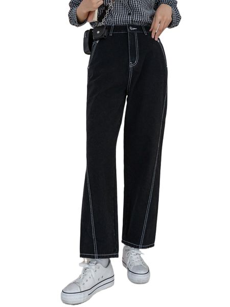 

dazy contrast titching straight leg jeans v28b#, Blue