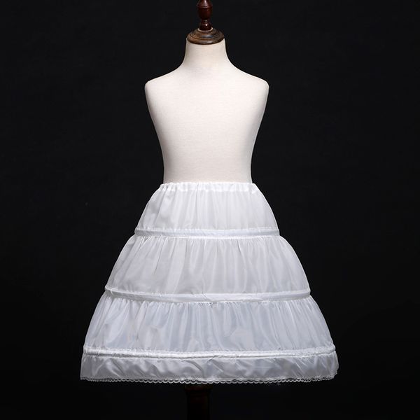 Weißer Kinder-Petticoat mit 3 Reifen, einlagig, Kinder-Spitzenbesatz, Blumenmädchen-Kleid, Unterrock, elastische Taille